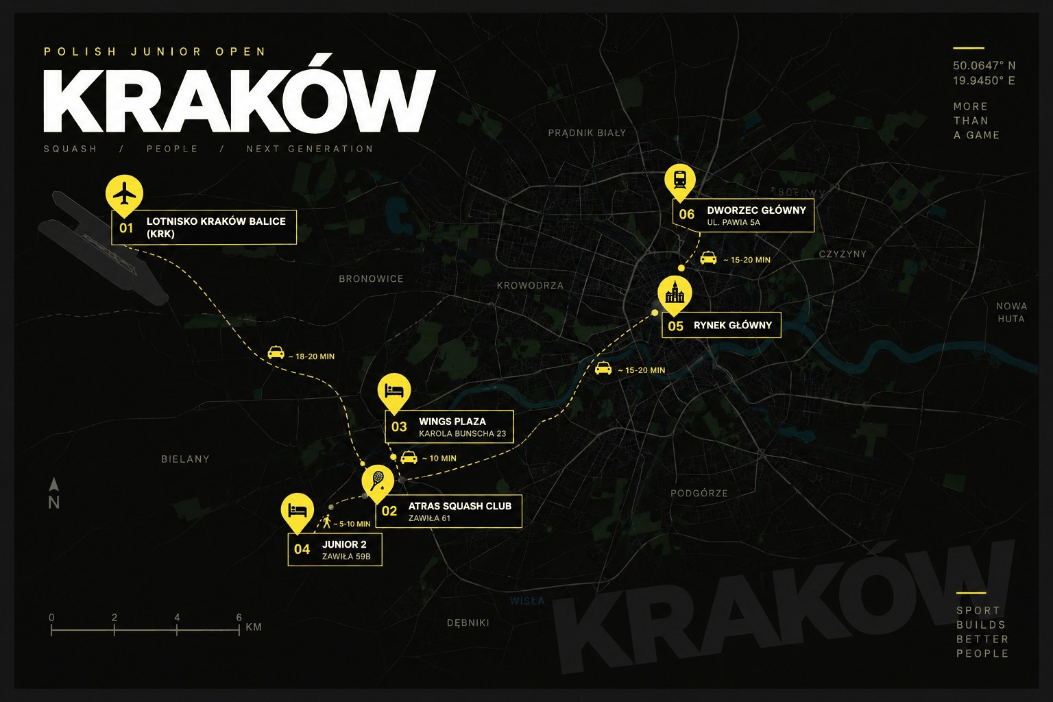Mapa Krakowa - lokalizacje Polish Junior Open 2026
